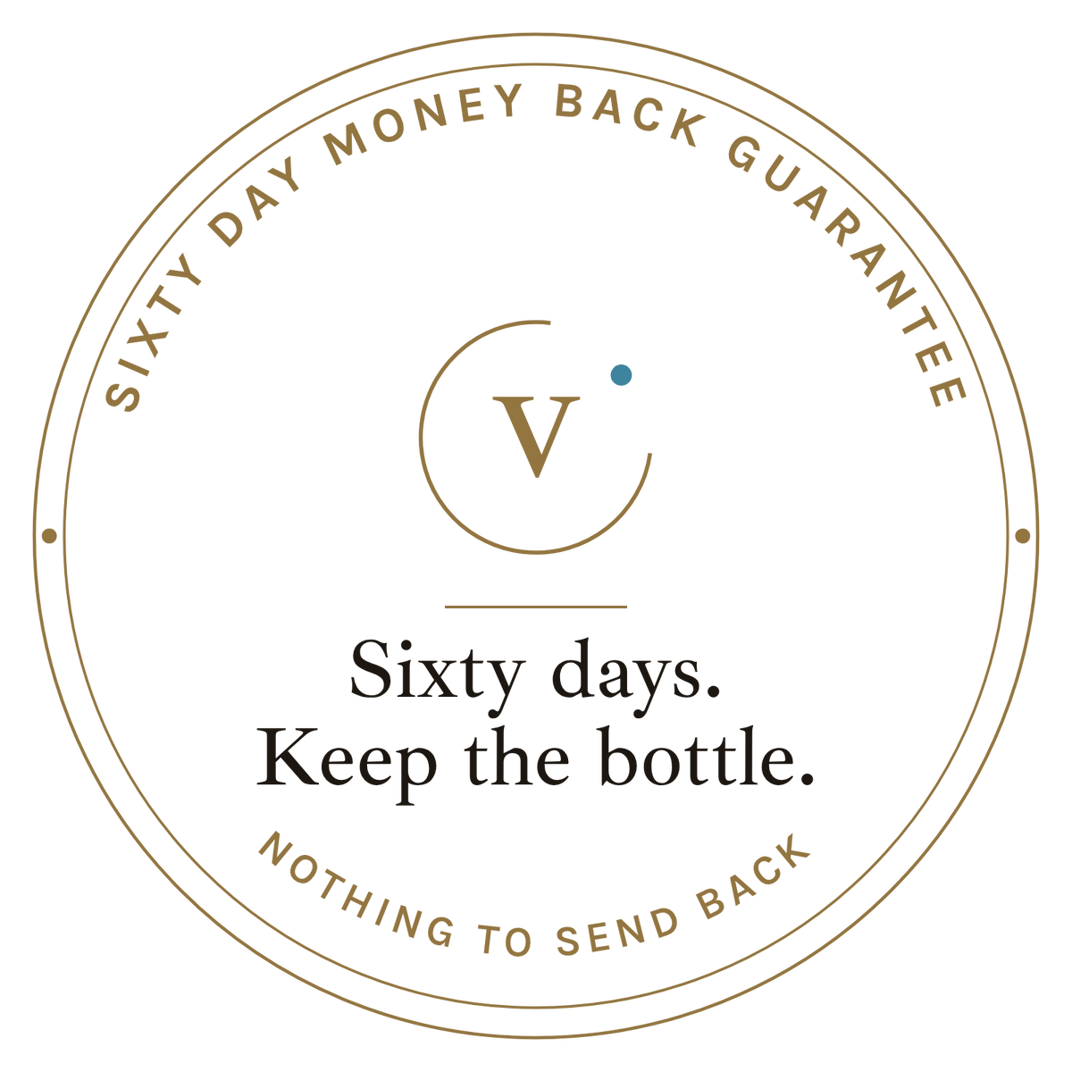 Vantra sixty day money back guarantee seal, nothing to send back