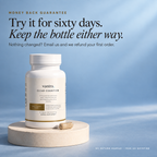 Try it for sixty days. Keep the bottle either way. Nothing changed? Email us and we refund your first order. No return needed, free US shipping